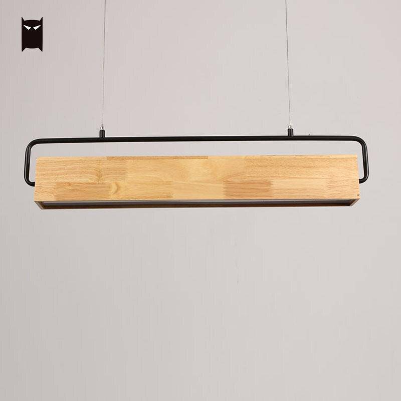 Suspension moderne LED allongée en bois style scandinave - vue 6 sur 6