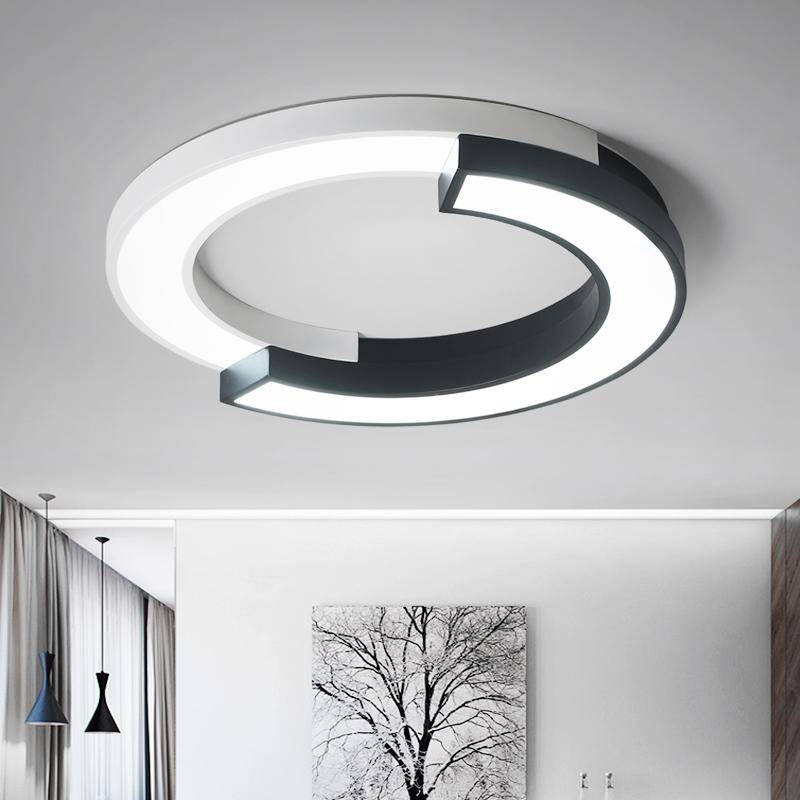 Plafonnier design LED demis ronds noir et blanc - vue 3 sur 4