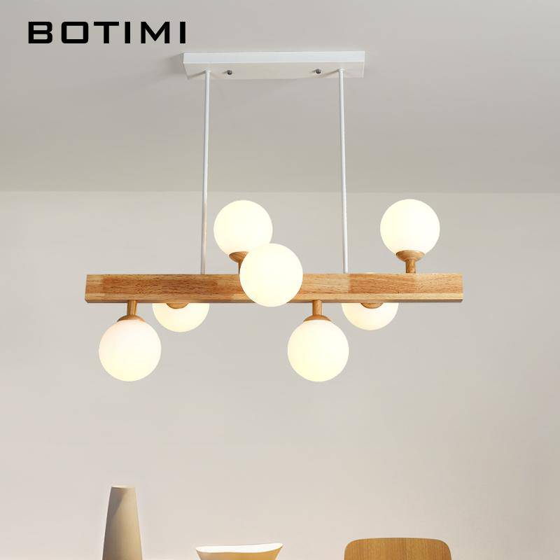 Lustre LED en bois avec lampe dans boule en verre - vue 7 sur 6