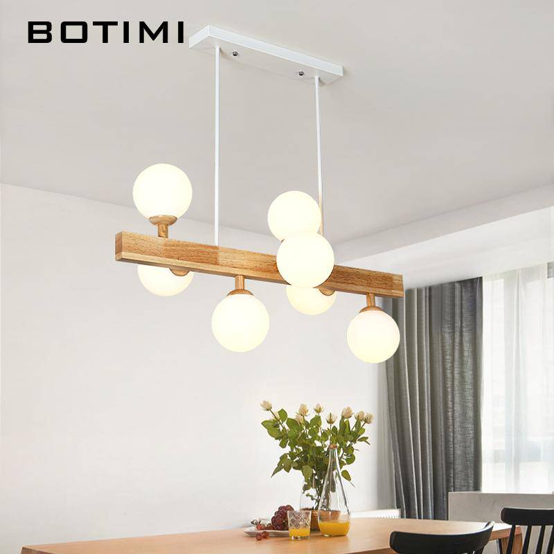 Lustre LED en bois avec lampe dans boule en verre - vue 3 sur 6