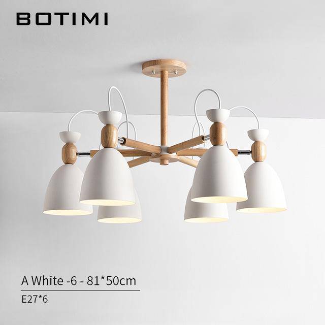 Lustre LED avec bras en bois et abats-jours arrondis - vue 5 sur 11