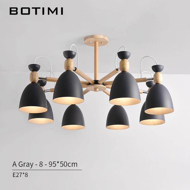 Lustre LED avec bras en bois et abats-jours arrondis - vue 3 sur 11