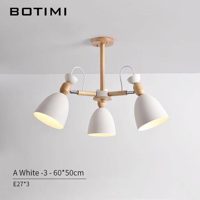 Lustre LED avec bras en bois et abats-jours arrondis - vue 9 sur 11