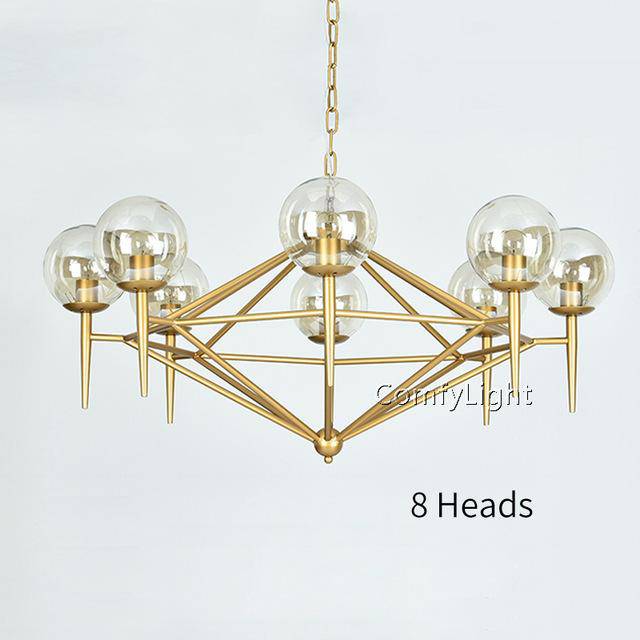 Lustre design vintage doré et boule en verre style loft - vue 6 sur 6