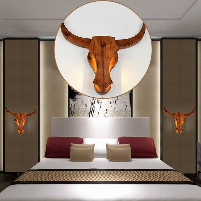 Applique murale LED en bois retro en forme de tête de cerf - vue 6 sur 8