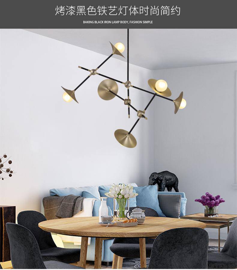 Lustre design à LED avec branches articulées et lampes dorées Modern