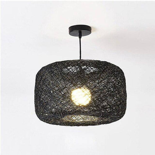 Suspension en rotin LED avec abat-jour arrondi coloré