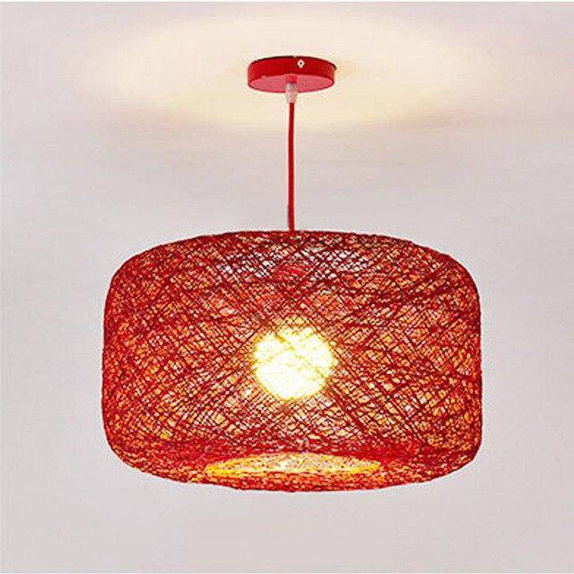 Suspension en rotin LED avec abat-jour arrondi coloré - vue 9 sur 9