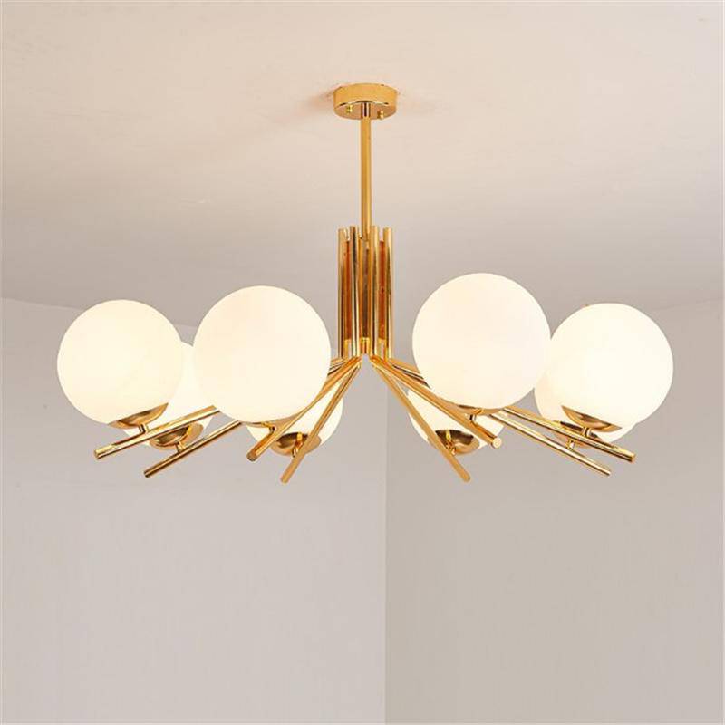 Lustre LED doré avec boules en verre - vue 7 sur 8