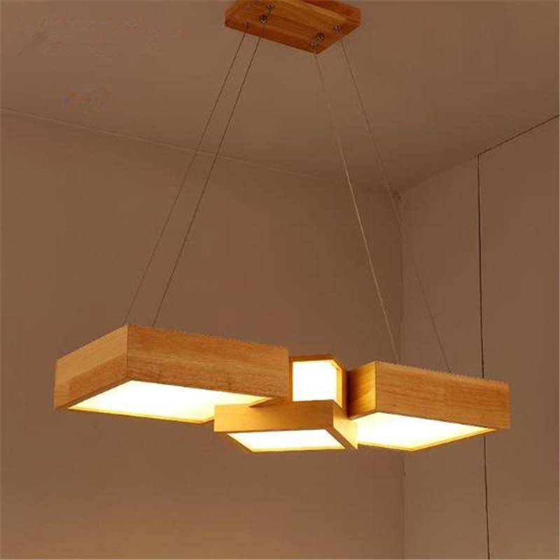 Lustre LED carrés en bois design style japonais - vue 5 sur 9