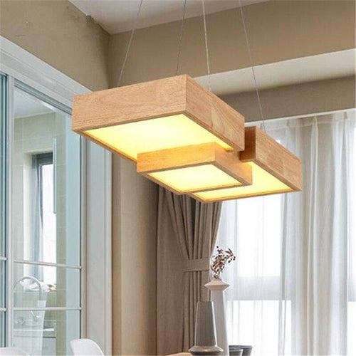Lustre LED carrés en bois design style japonais