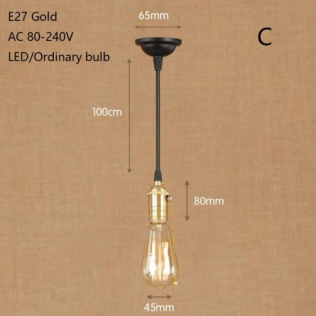 Suspension industrielle LED en métal doré Rayene - vue 4 sur 4