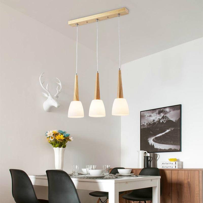 Suspension LED design en verre et bois conique - vue 3 sur 6