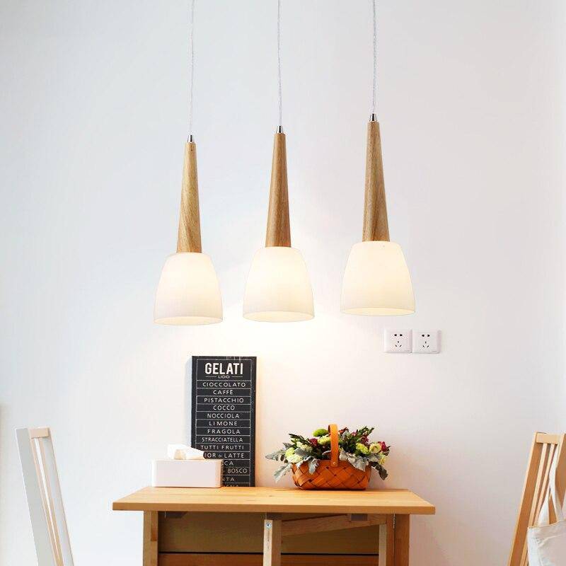 Suspension LED design en verre et bois conique - vue 6 sur 6