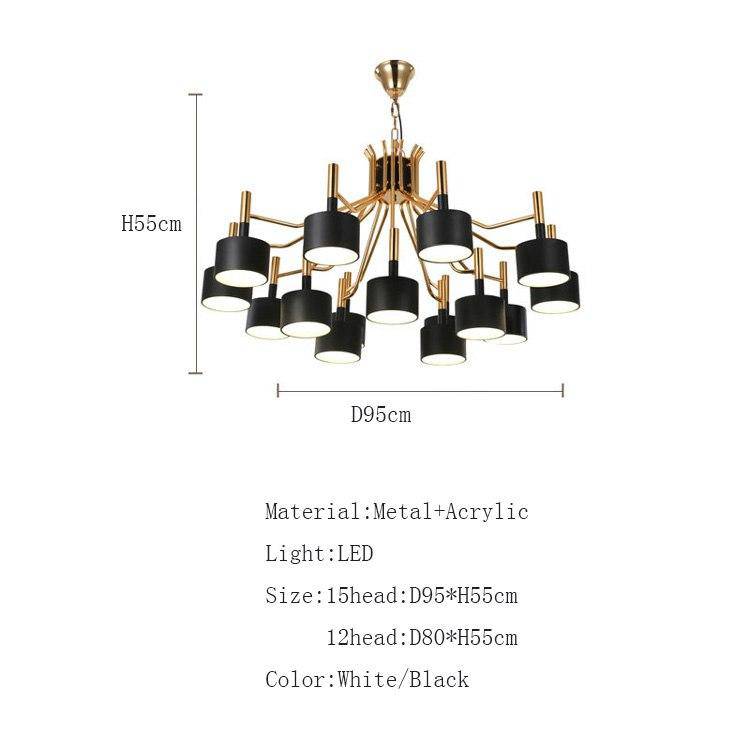 Lustre design doré à LED et lampes noires ou blanches Foyer - vue 4 sur 4