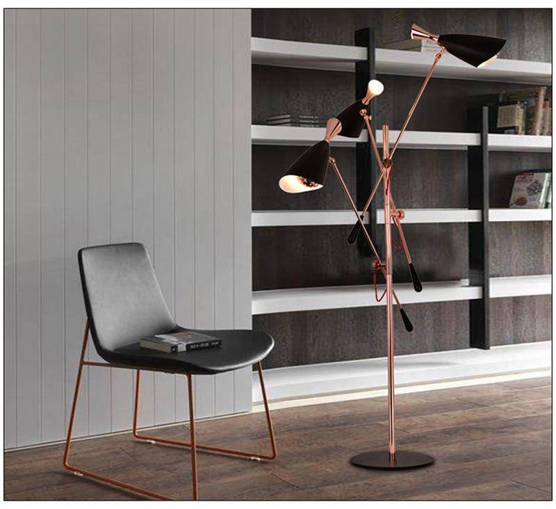 Lampadaire design à LED moderne rose doré et bras articulés - vue 5 sur 8