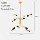 Lustre design à LED avec bras articulés dorés et lampes noires