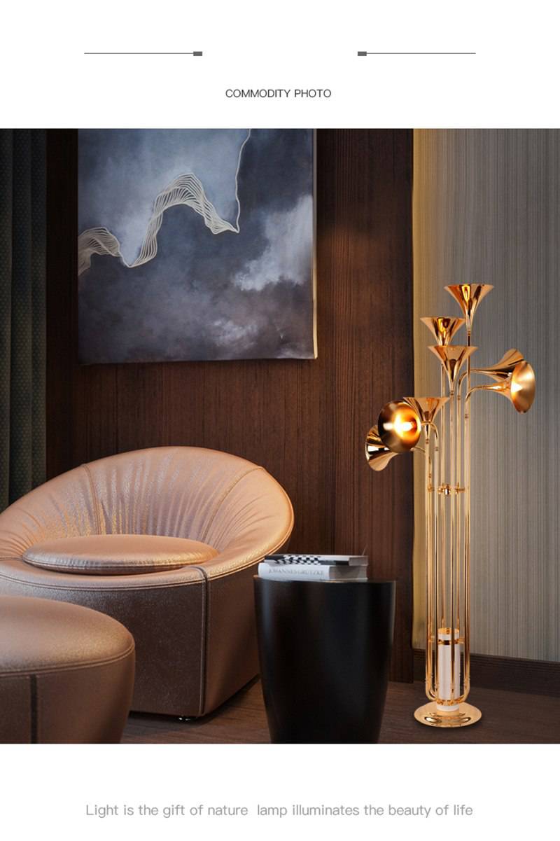 Lampadaire design moderne doré à LED Foyer - vue 6 sur 5