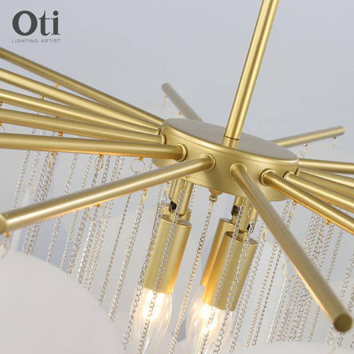 Lustre design avec branches dorées et boules en verre