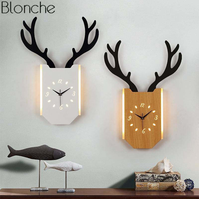 Applique murale LED corne de cerf et horloge - vue 3 sur 14