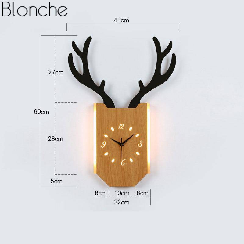 Applique murale LED corne de cerf et horloge