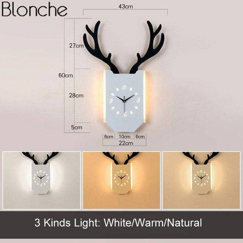 Applique murale LED corne de cerf et horloge