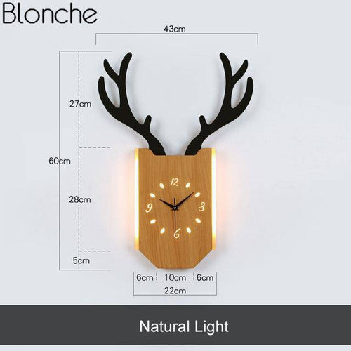 Applique murale LED corne de cerf et horloge