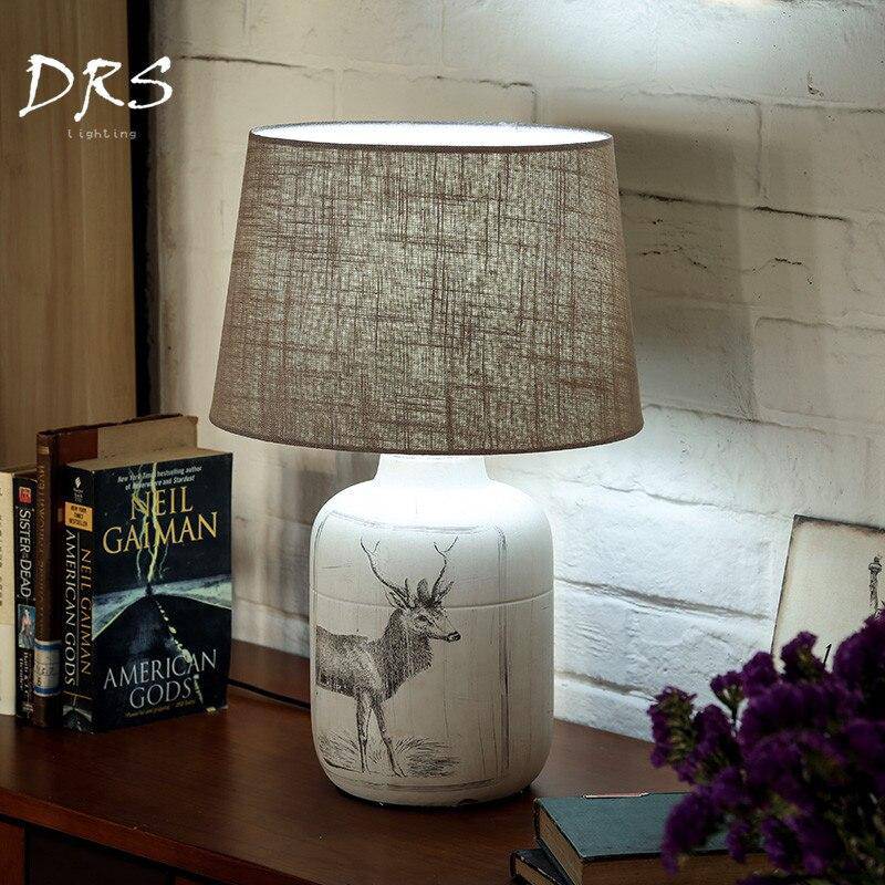 Lampe de chevet avec abat-jour en tissu et dessin cerf - vue 7 sur 7