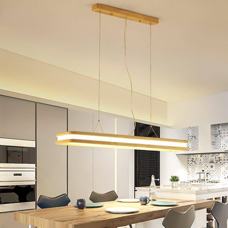 Suspension moderne à LED allongée en bois Loft - vue 2 sur 4
