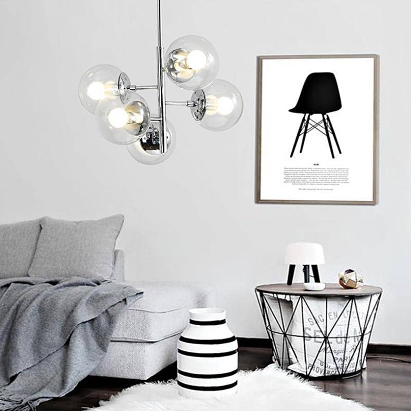 Suspension design LED chromée et boule en verre - vue 3 sur 7
