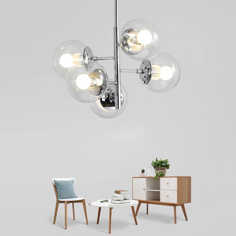 Suspension design LED chromée et boule en verre - vue 4 sur 7