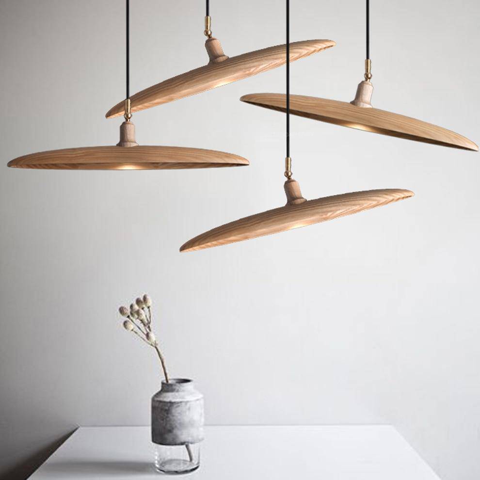 Suspension design à LED avec abat-jours en bois style Nordic - vue 2 sur 20