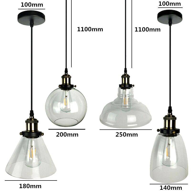 Suspension moderne LED noir avec abat-jour en verre Loft - vue 10 sur 10