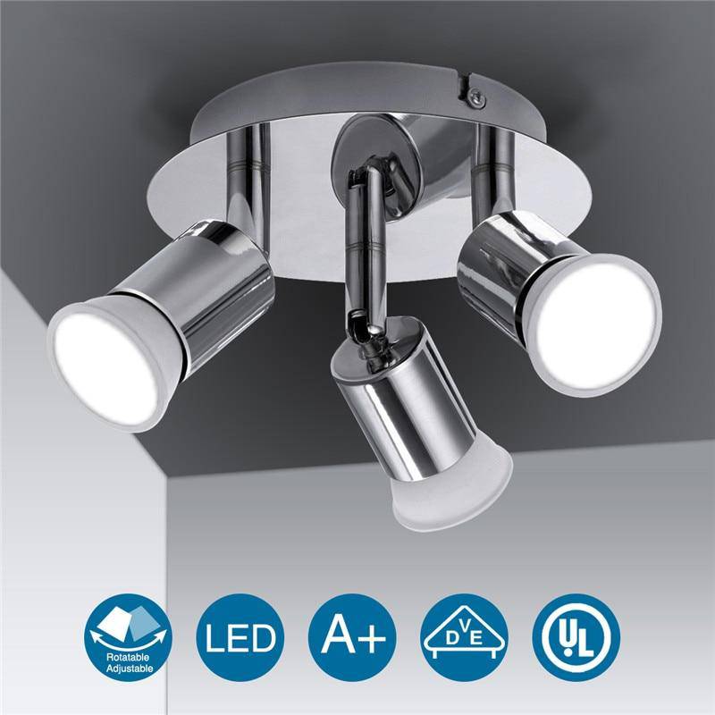 Plafonnier à 3 spots LED chromé moderne - vue 3 sur 10
