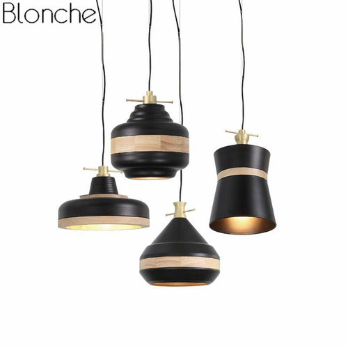 Suspension moderne LED noire et bandeau bois Country