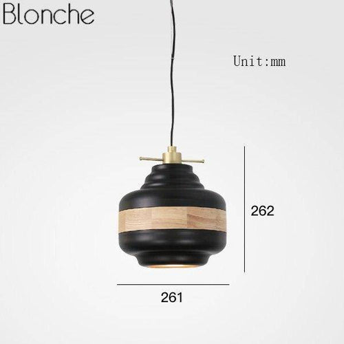 Suspension moderne LED noire et bandeau bois Country