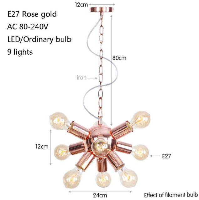 Lustre design LED en métal rose gold avec plusieurs lampes Fly - vue 7 sur 9