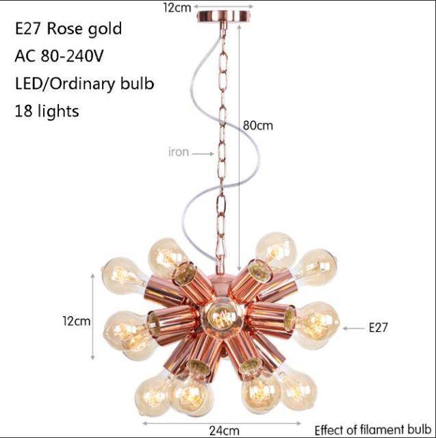 Lustre design LED en métal rose gold avec plusieurs lampes Fly - vue 6 sur 9