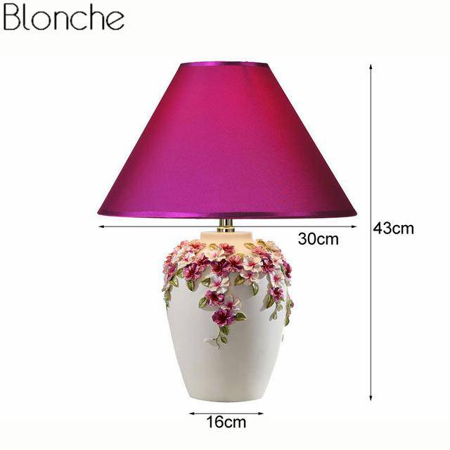 Lampe de chevet à poser avec abat-jour et base fleuri colorée - vue 5 sur 12