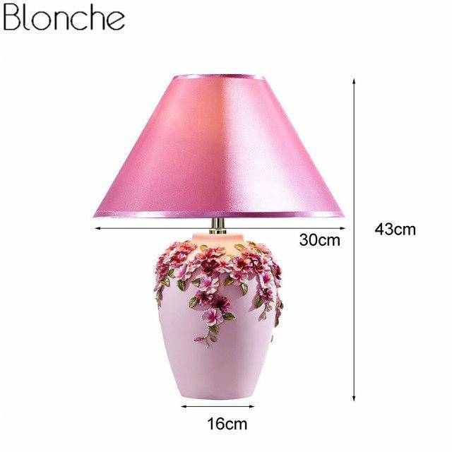 Lampe de chevet à poser avec abat-jour et base fleuri colorée - vue 10 sur 12