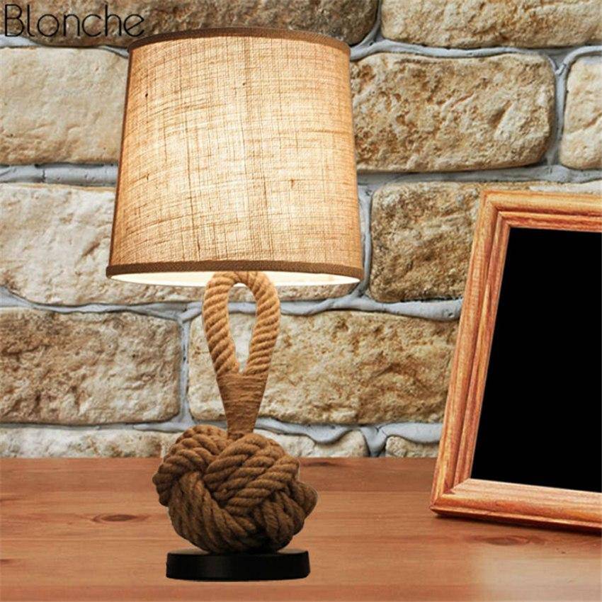 Lampe de chevet avec abat-jour en tissu et support en cordage - vue 5 sur 5