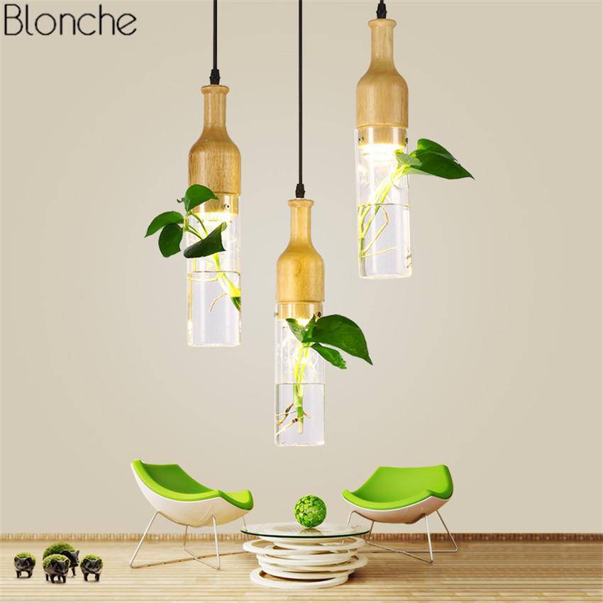 Suspension LED en bois avec plante et réservoir d'eau Bottle - vue 3 sur 8