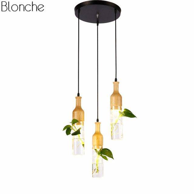 Suspension LED en bois avec plante et réservoir d'eau Bottle - vue 6 sur 8