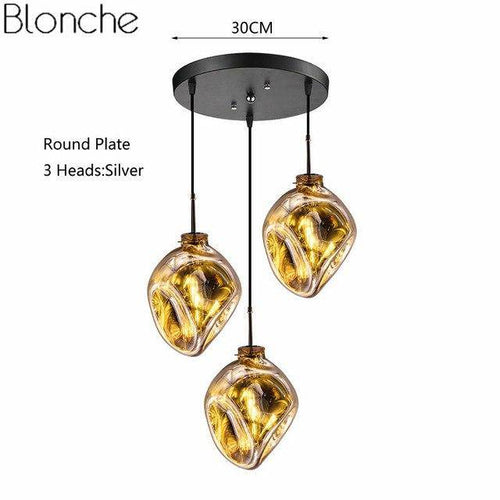 Suspension design LED en verre de couleur déformé Lava