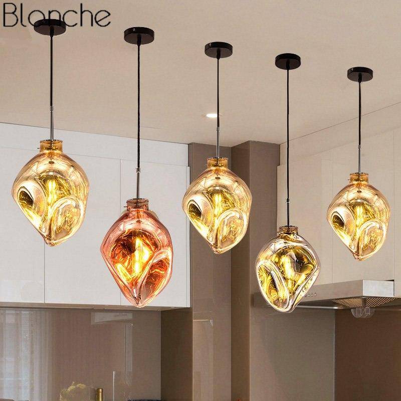 Suspension design LED en verre de couleur déformé Lava - vue 4 sur 16