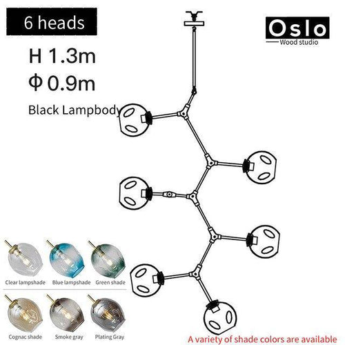 Suspension design LED avec abat-jour en verre style branche Creative