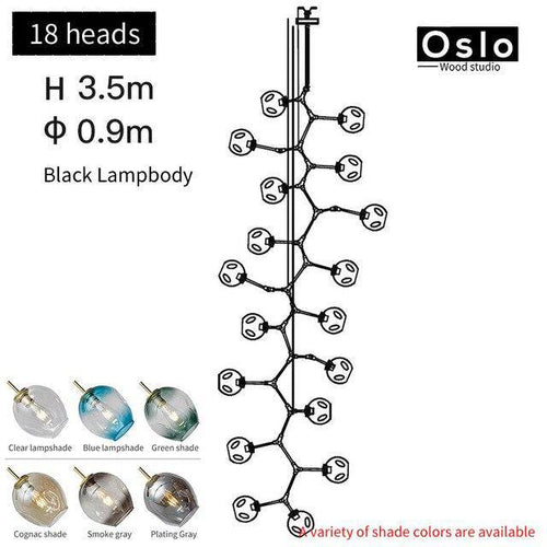 Suspension design LED avec abat-jour en verre style branche Creative
