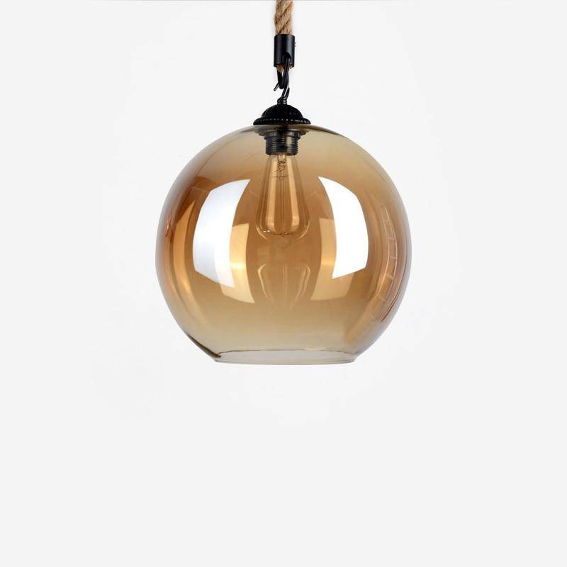 Suspension design boule en verre ambré sur corde Decor - vue 4 sur 4