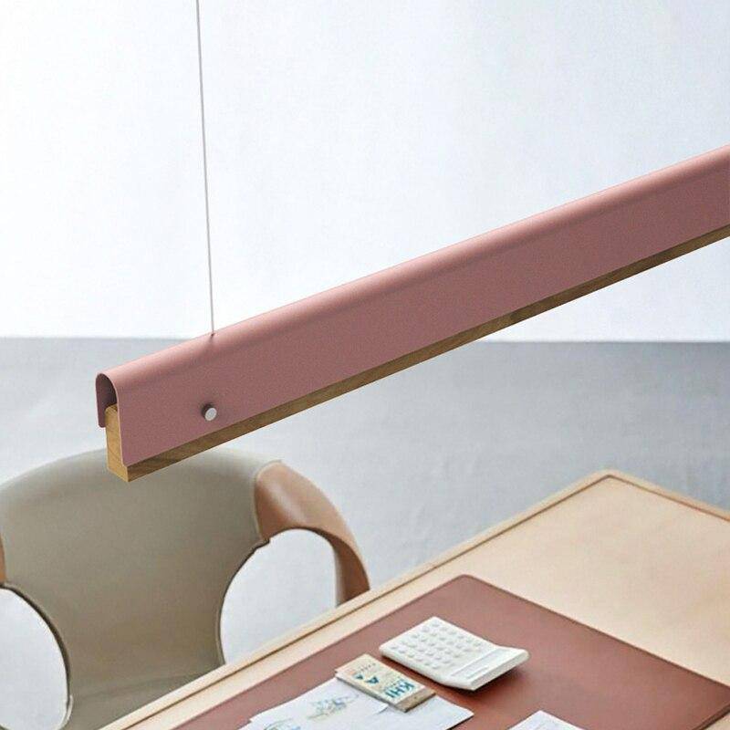 Suspension moderne LED avec finitions bois et métal coloré - vue 5 sur 17