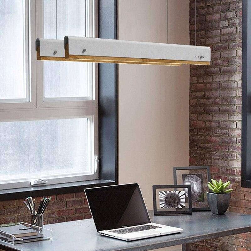 Suspension moderne LED avec finitions bois et métal coloré - vue 3 sur 17